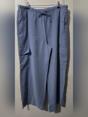 Womens Lightweight Cargo Pants Extra High Rise, Wide Leg- Blue